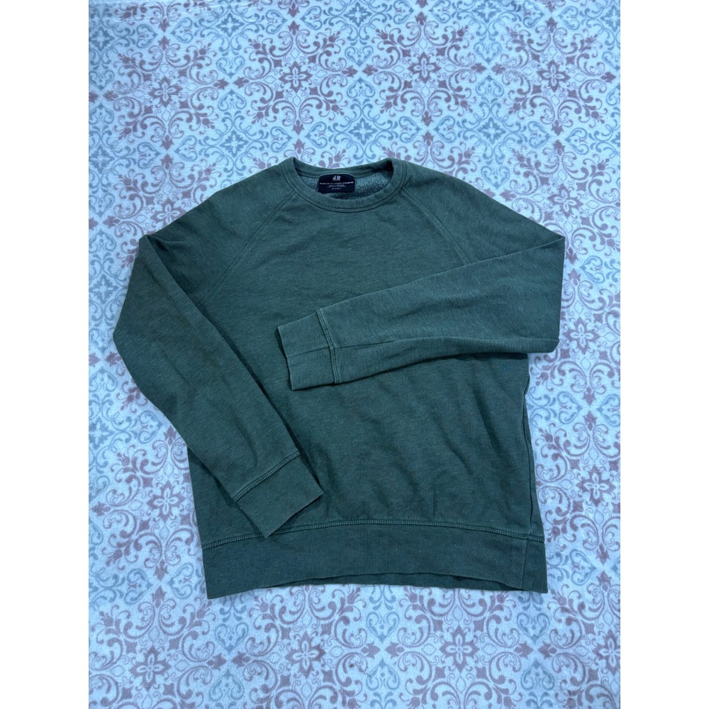 HM Mens Regular Fit Raglan Sweatshirt Olive Green Heather Small 0691072 0